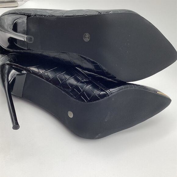 Camssoo Women's Black Croc Patent Leather Stiletto Ankle Booties Size 10 - Picture 10 of 12